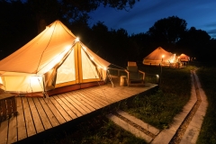 Tents at glamping, night